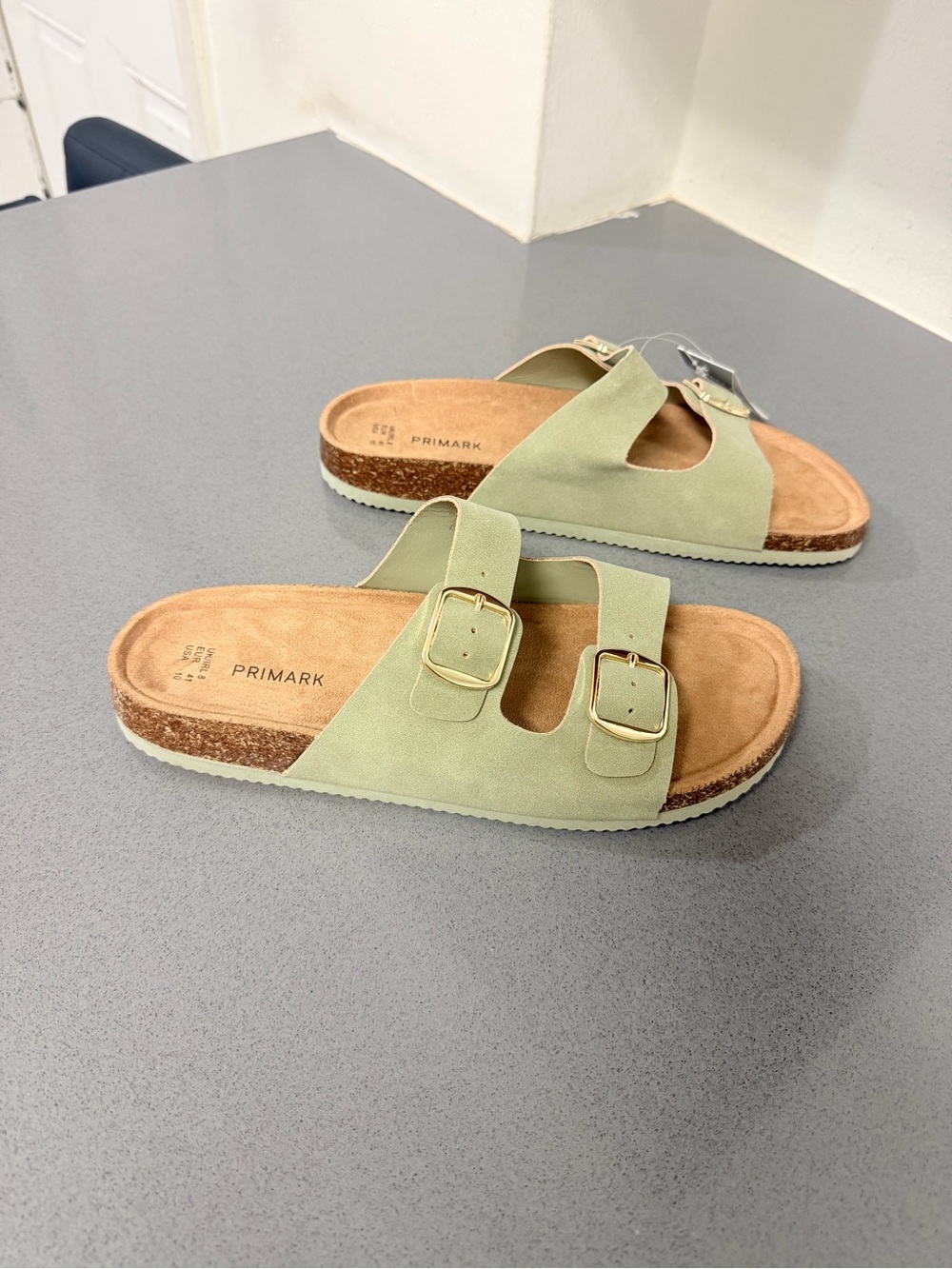 Green double Buckle footbed Slide Sandals cork midsole size 10 comfortable - Picture 6 of 7